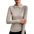 thumbnail image 2 of Fanxing Womens Lapel Pullover Sweater Slim Fit Long Sleeve Lightweight Base Layer Dressy Casual Business Basic Knit Pullover Top Khaki M, 2 of 5