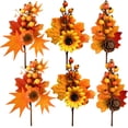 thumbnail image 1 of Paquete de 6 palitos artificiales de bayas otoñales con piñas, girasoles, calabazas, hojas de arce, ramas, decoraciones para la cosecha otoñal, coronas del Día de Acción de Gracias, decoración para, 1 of 7