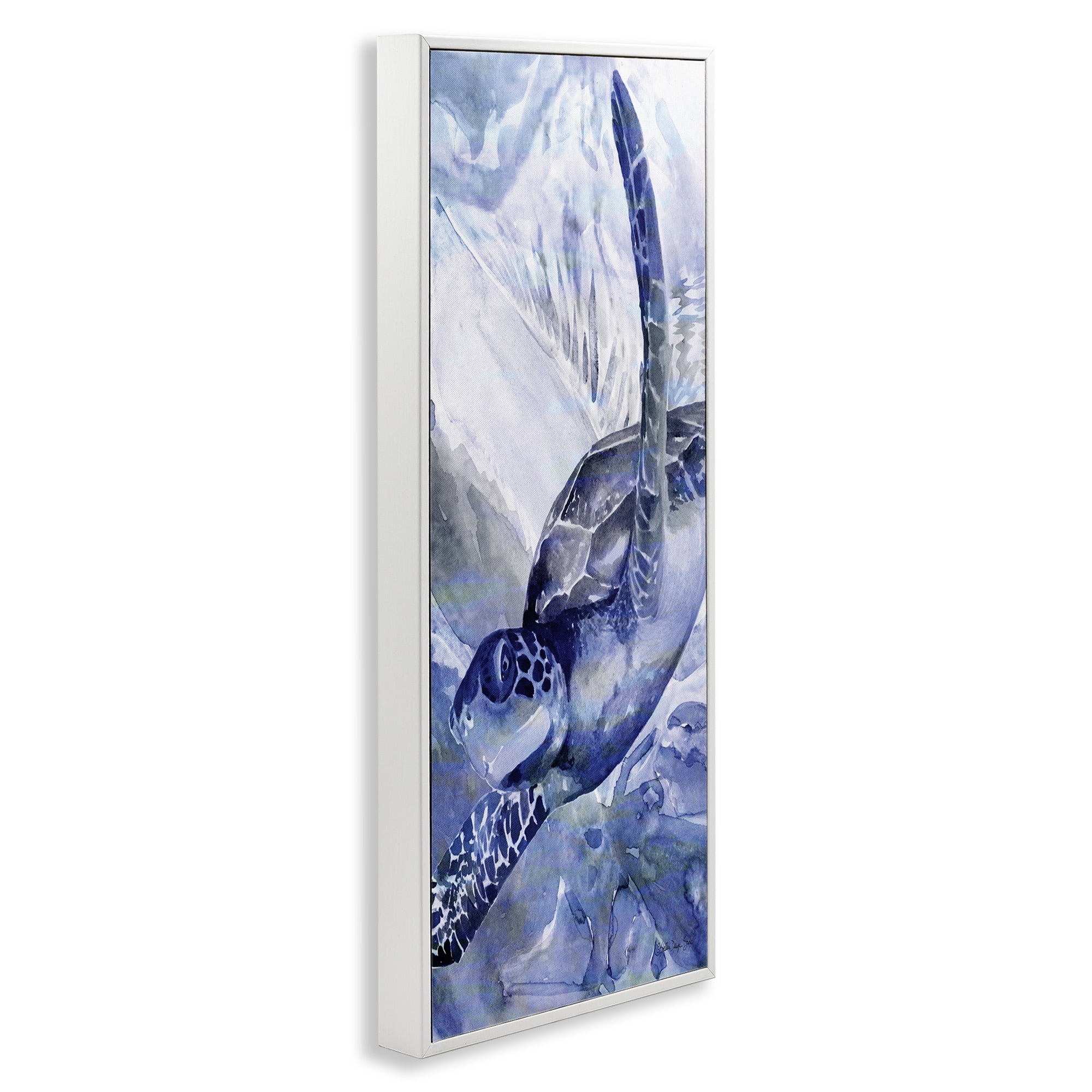Stupell Industries Sea Turtle Swimming In Ocean Animals & Insects Painting White Framed Art Print Wall Art, 13 x 30
