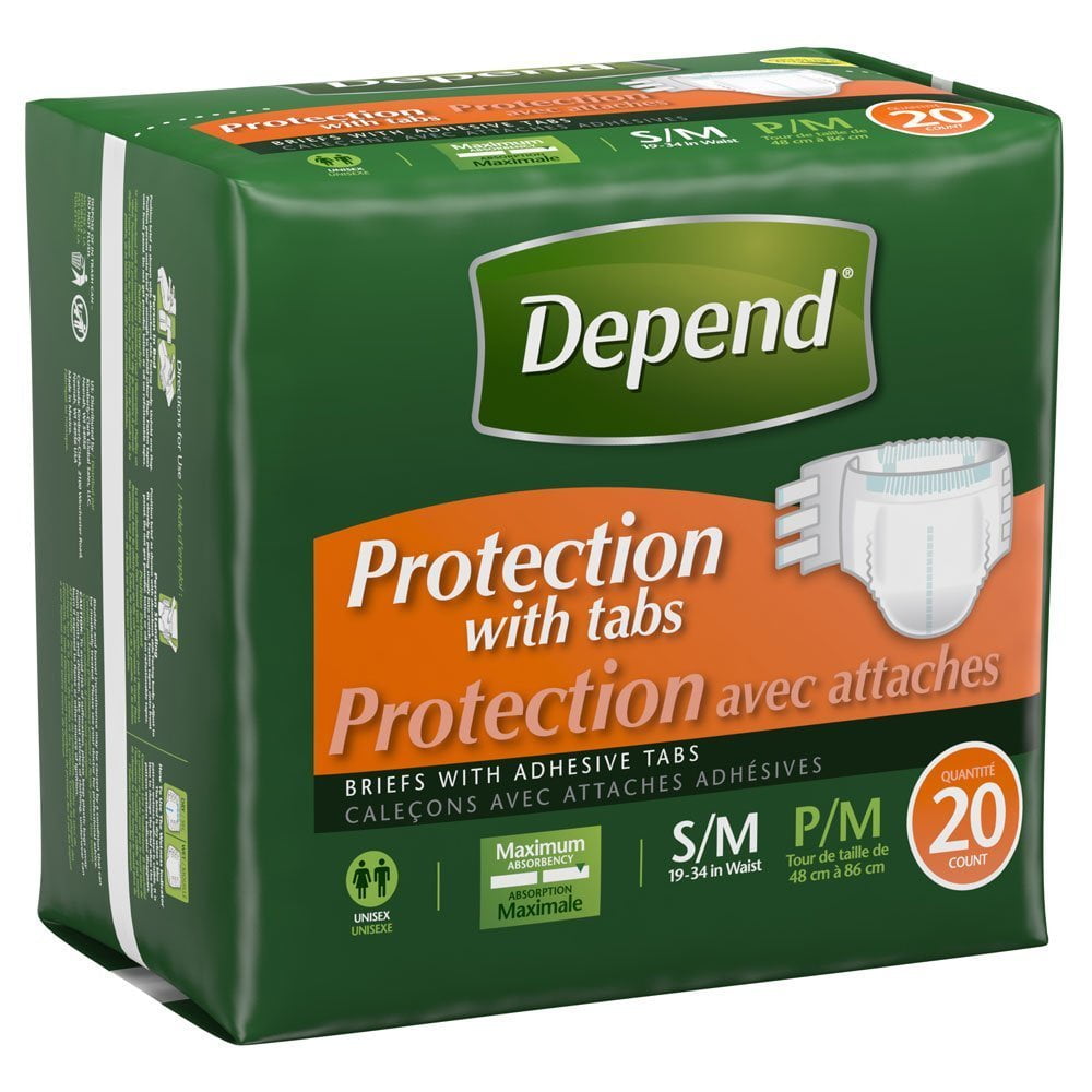 Depend Protection with Tabs, Small/Medium 19 to 34 Inch Waist / Hip