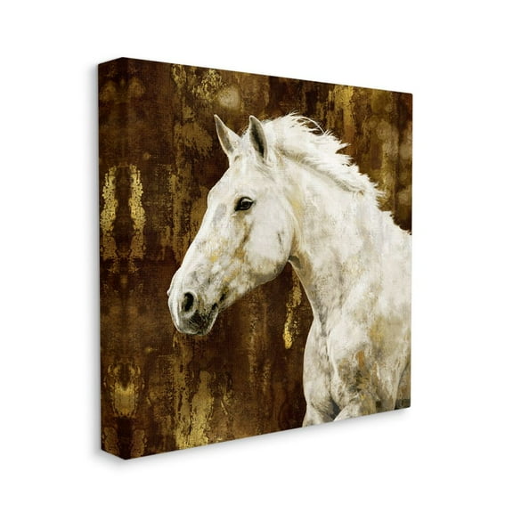 White Stallion Horse Portrait Animal Design Animals & Insects Gallery-Wrapped Canvas Print Wall Art, 17x17