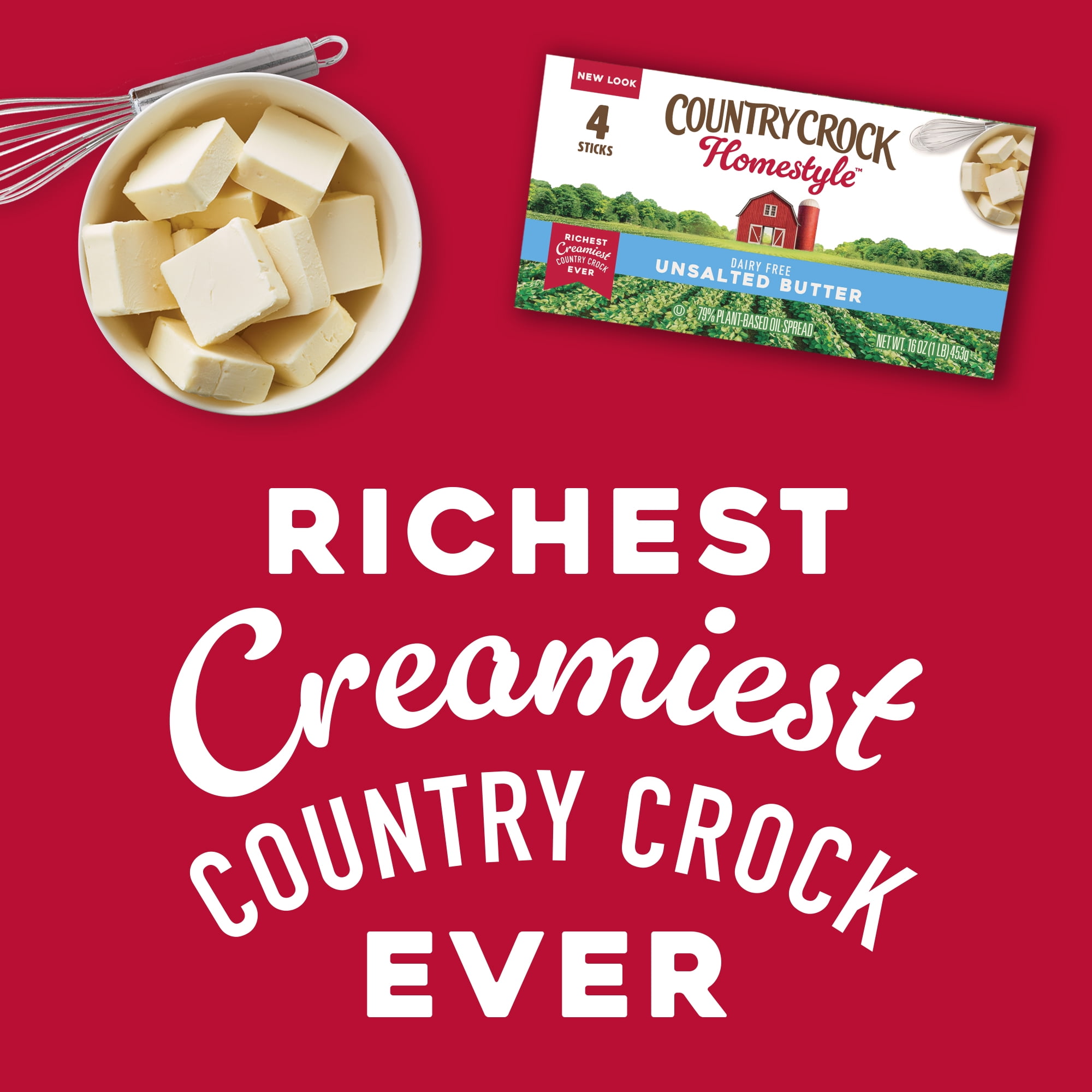 Country Crock Homestyle Dairy Free Butter Unsalted Sticks, 16 oz, 4 Sticks