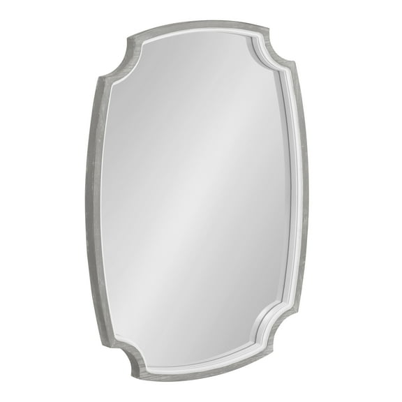 Kate and Laurel Orianne Coastal Wall Mirror, 21 x 32, White and Gray, Beautiful Traditional Mirror with Scalloped Corners for Wall
