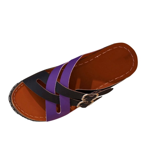 ShiShine Women's Color Block Criss Cross Slide Sandals with Buckle Accent Casual Summer Everyday Comfort Sandals