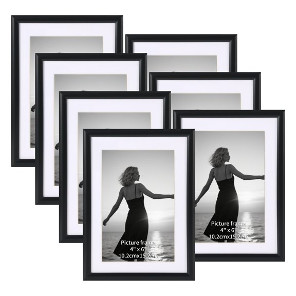 7 Pack Black 4x6 Picture Frames, Wall Mount & Tabletop Photo Frames for Home Table Decor