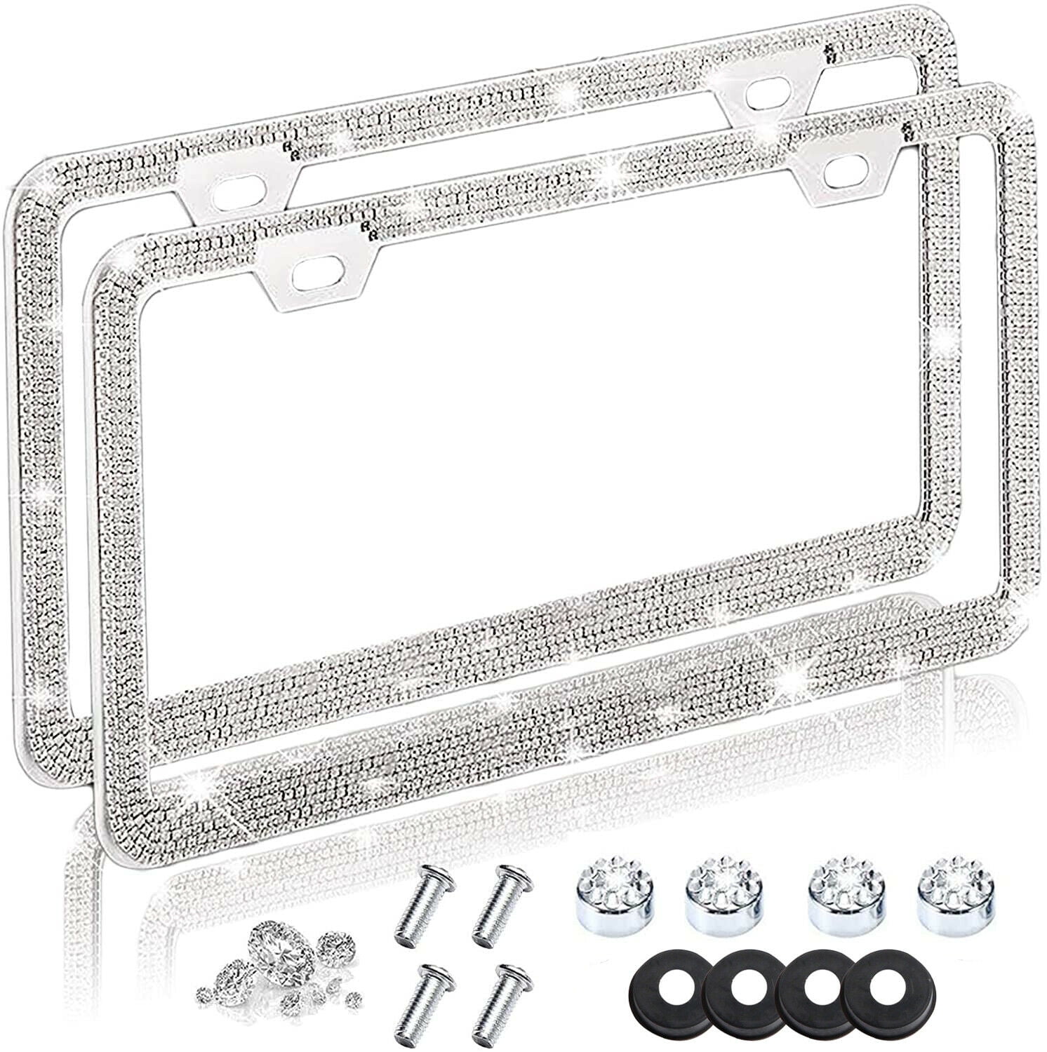 2 Pcs Universal License Plate Frame Bling Bling Metal