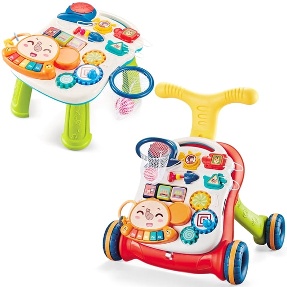 CUTE STONE Sit to Stand Learning Walker, 2 in 1 Baby Push Walker, Early Educational Child Activity Center, Baby Learning Toy for Infant Boys Girls