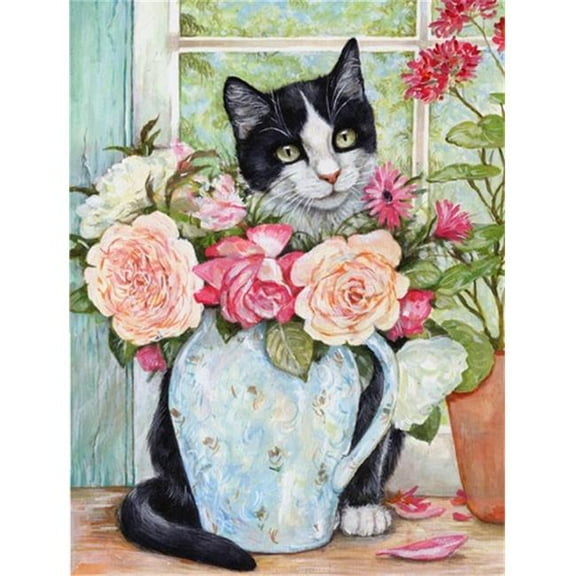Black & White Rose Cat Flag Canvas House Size
