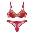 thumbnail image 2 of Bigersell V-NeckBra Deals Women's Embroidered Lace Push up Bra Thong Set Daily Bra Nursing Bra Style F-721 Red XL, 2 of 9