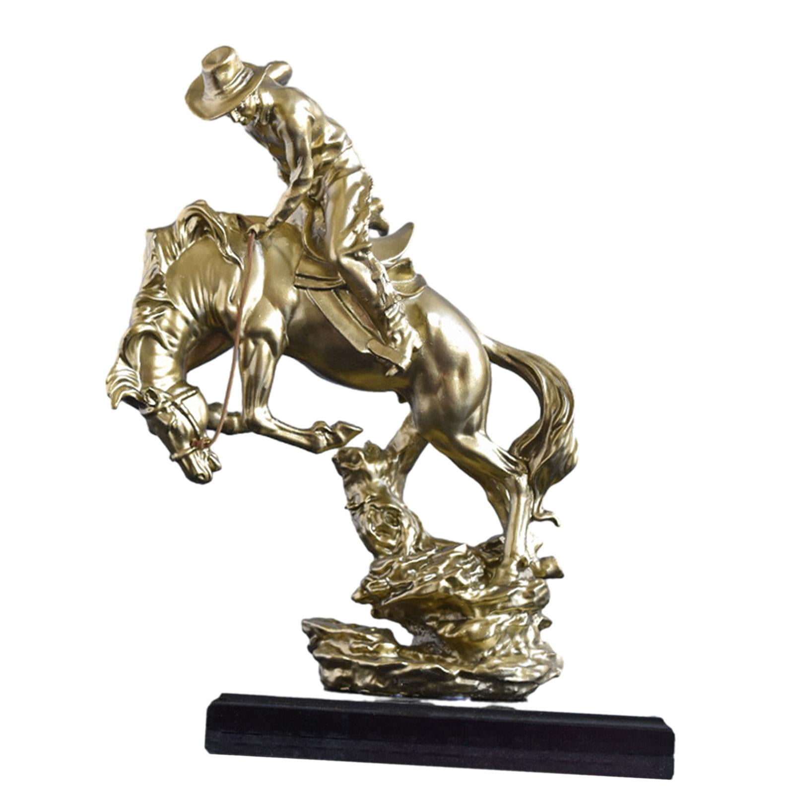 Tongina Cowboy Sculpture Decor Cowboy Equestrian Statue for Bedroom Landscape Garden