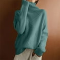 thumbnail image 2 of Hpapadks Oversized Sweaters for Women Turtleneck Solid Knit Sweaters Fall Winter Patchwork Thickened Loose Outer Wear Top Womens Sweater Green M, 2 of 5