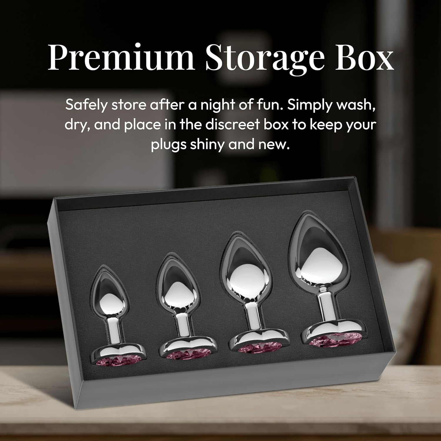 Session Butt Plugs, 4-Piece Training Set, Anal Plug Toys, Stainless Steel Jewel Charm, Silver & Pink, Heart Shape