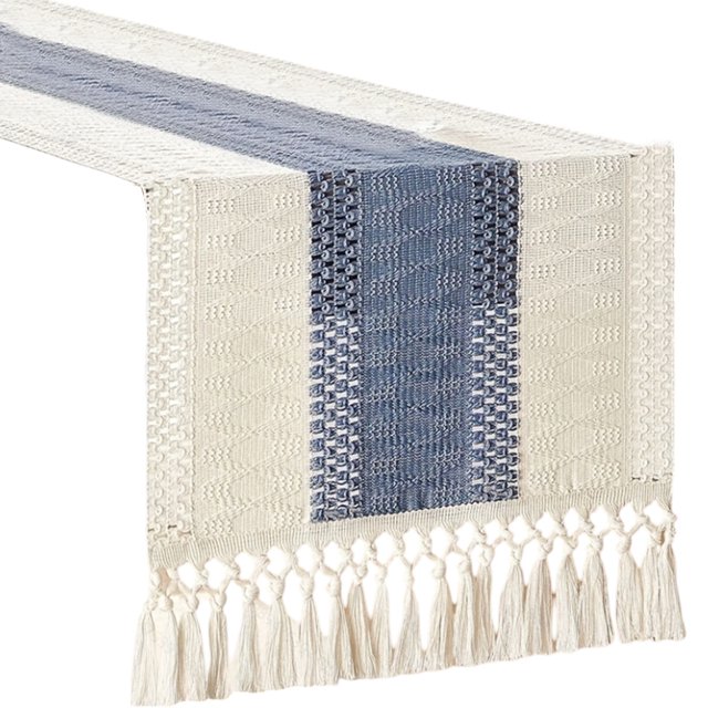 Table for Home Decor with Tassels 72 Inches Long Farmhouse Rustic Table Runner Cream & Brown Macrame Burlap Fall Table Decoration for Living Room Bridal Shower (12x72 Inches)