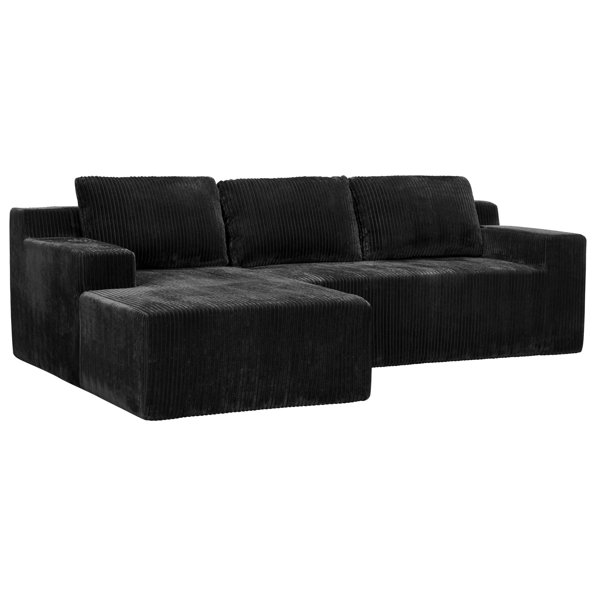 Modular L Shaped Sectional Sofa 96.5 Inch, Corduroy Floor Couch with Foam Filling for Living Room Bedroom, No Assembly Required, Black