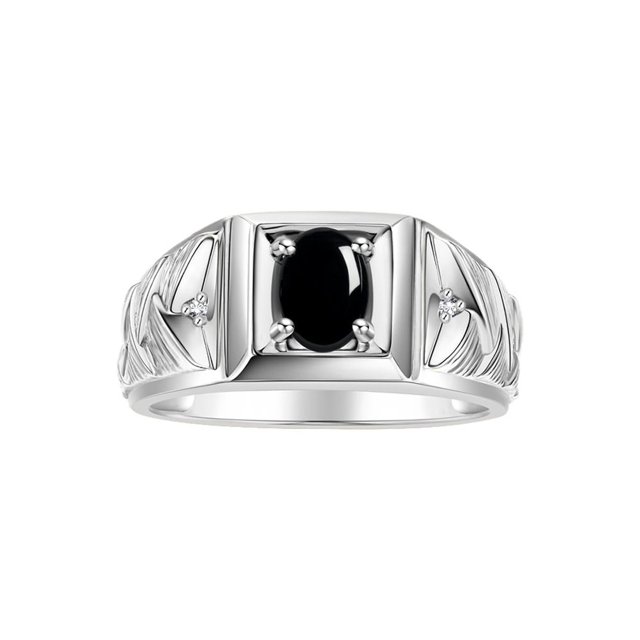 RYLOS Men's Rings Sterling Silver Rings Designer Weave Band 7X5MM Oval Gemstone & Diamond Ring Onyx October Birthstone Rings For Men Size 8