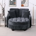 thumbnail image 6 of Aukfa Double Chaise Lounge Loveseat with Storage Ottoman & 2 Pillows, Modern Small Sectional Couch for Small Space,Black, 6 of 9