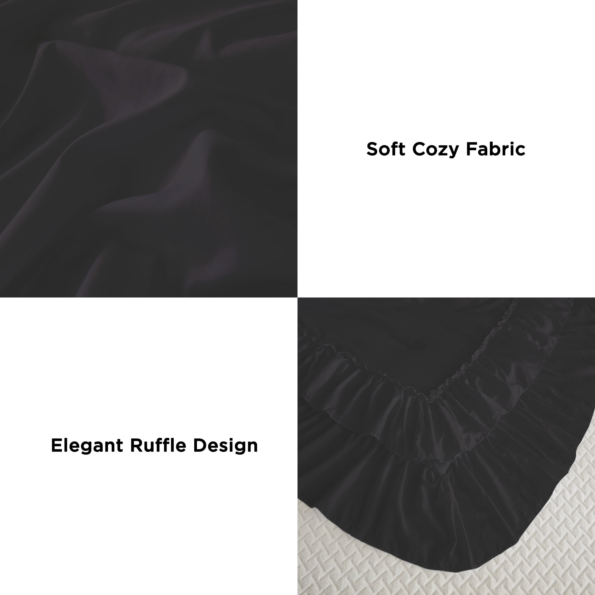 ANGENIA King Size Comforter Set Black, 3 Pieces Farmhouse Shabby Chic Ruffle Bedding, All Season Lightweight Fluffy Soft Bed Comforter Set