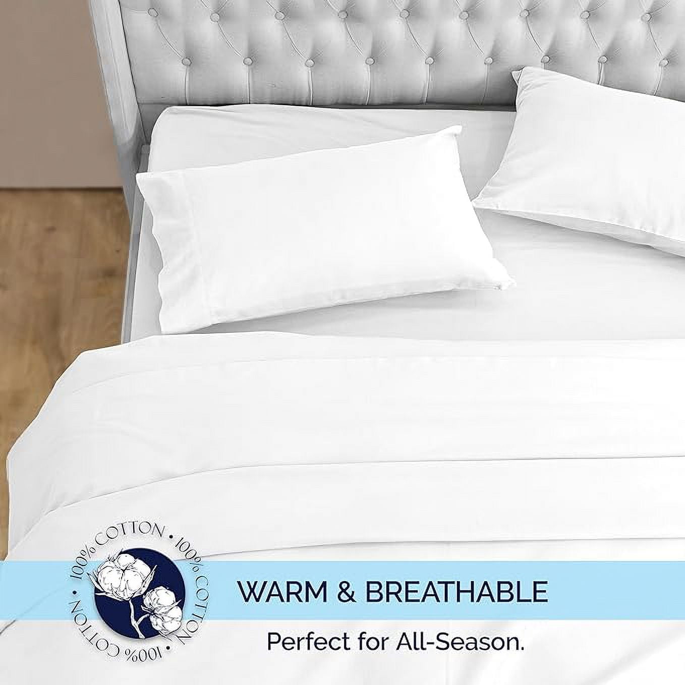 4-Piece Cotton Flannel Sheet Set, Deep Pocket Fitted, Twin, White