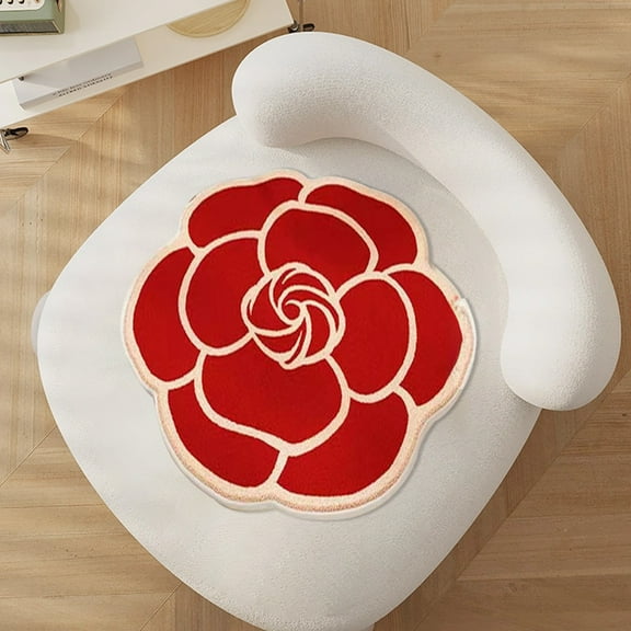 Rose Flower Chair Pad Seat Cushion for Dining Chairs Soft Faux Fur Floor Pillow Area Rug Home Decor No Slip Patio Kitchen Office Dorm Sofa Chair Cover Pad Comfort Plush Car Seat Cushion