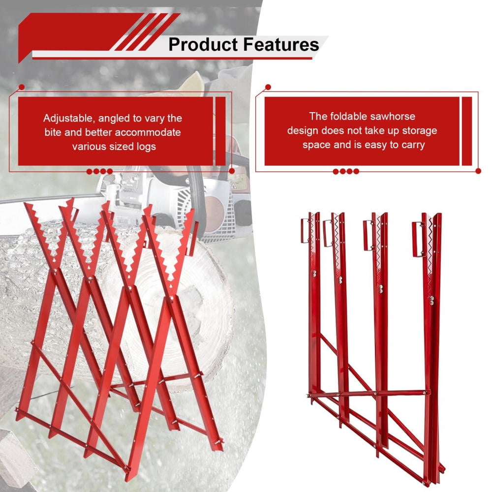 Foldable Saw Horse, 15.7in Diameter Log Holder, Portable Iron Sawbuck for Chainsaw Cutting