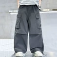 thumbnail image 4 of LvhaoGJOB Kids' Wide-Leg Pants - Soft, Elastic Waist & Pockets - Dark Gray 14-15 Years, 4 of 5