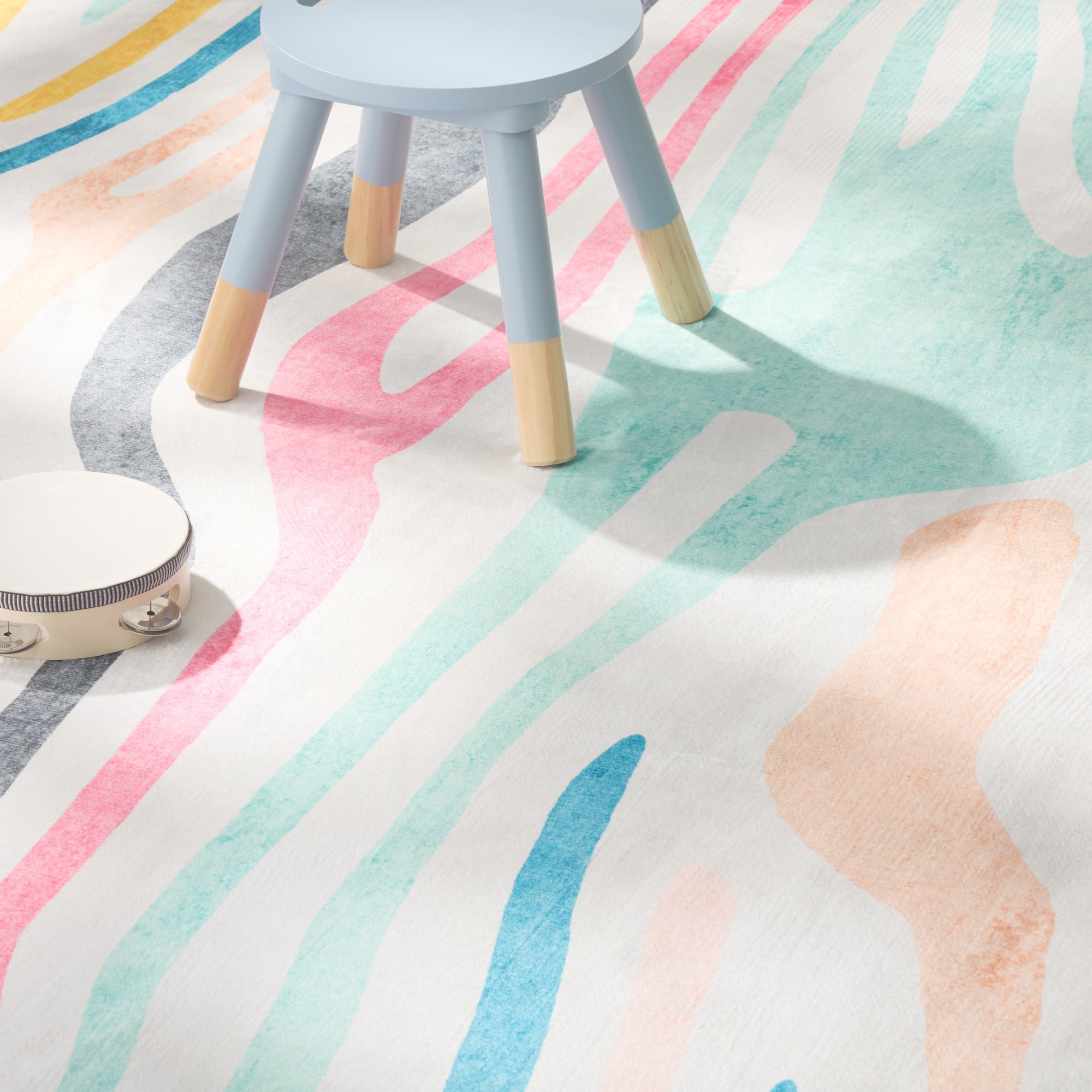 TOWN & COUNTRY PLAY Leta Zebra Stripe Kid's Washable Area Rug, Soft & Plush, Safe Non-Slip Backing, Bedroom Rug, Dorm Decor, Playroom & Classroom Rugs, Pink/Multi, 6'6"x9'2"