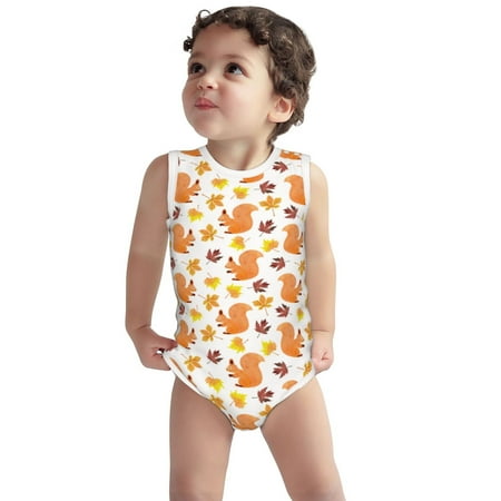 

Vsdgher Cartoon Squirrel Print Baby Unisex Baby Cotton Sleeveless Bodysuits Soft and velvety comfortable and breathable