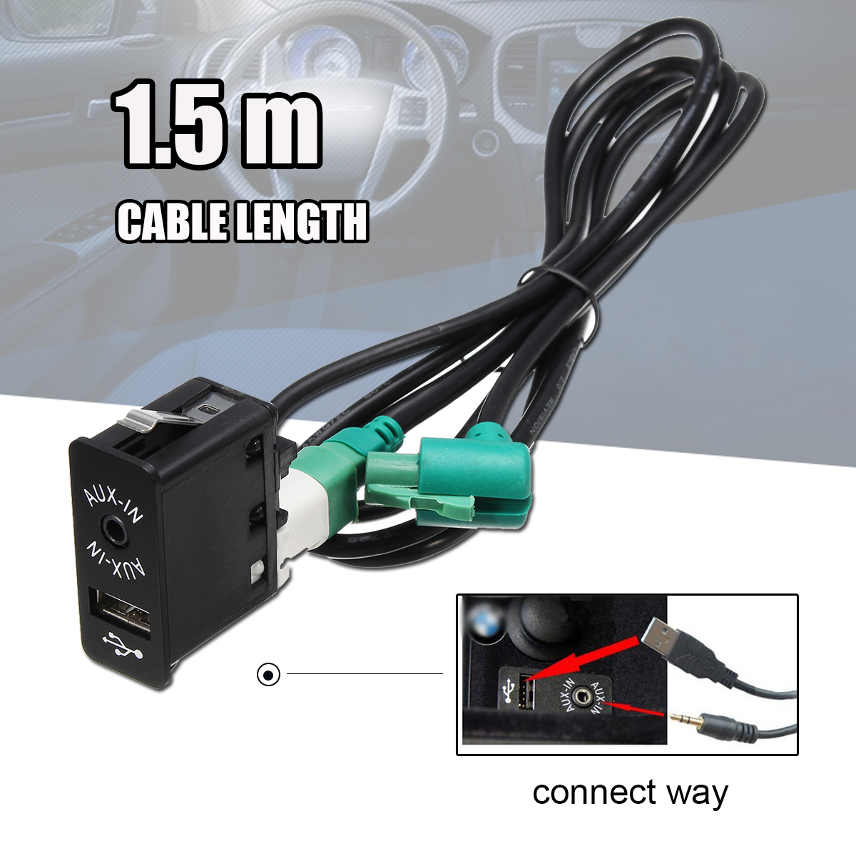 AUX USB Switch Socket with AUX USB Cable For BMW E60 E61 E63 E64 E87