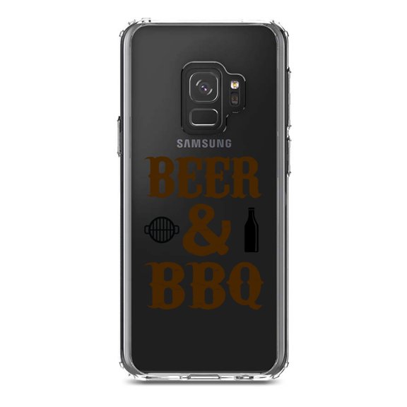 DistinctInk Clear Shockproof Hybrid Case for Samsung Galaxy S9 (5.8" Screen) - TPU Bumper Acrylic Back Tempered Glass Screen Protector - Beer & Barbecue BBQ