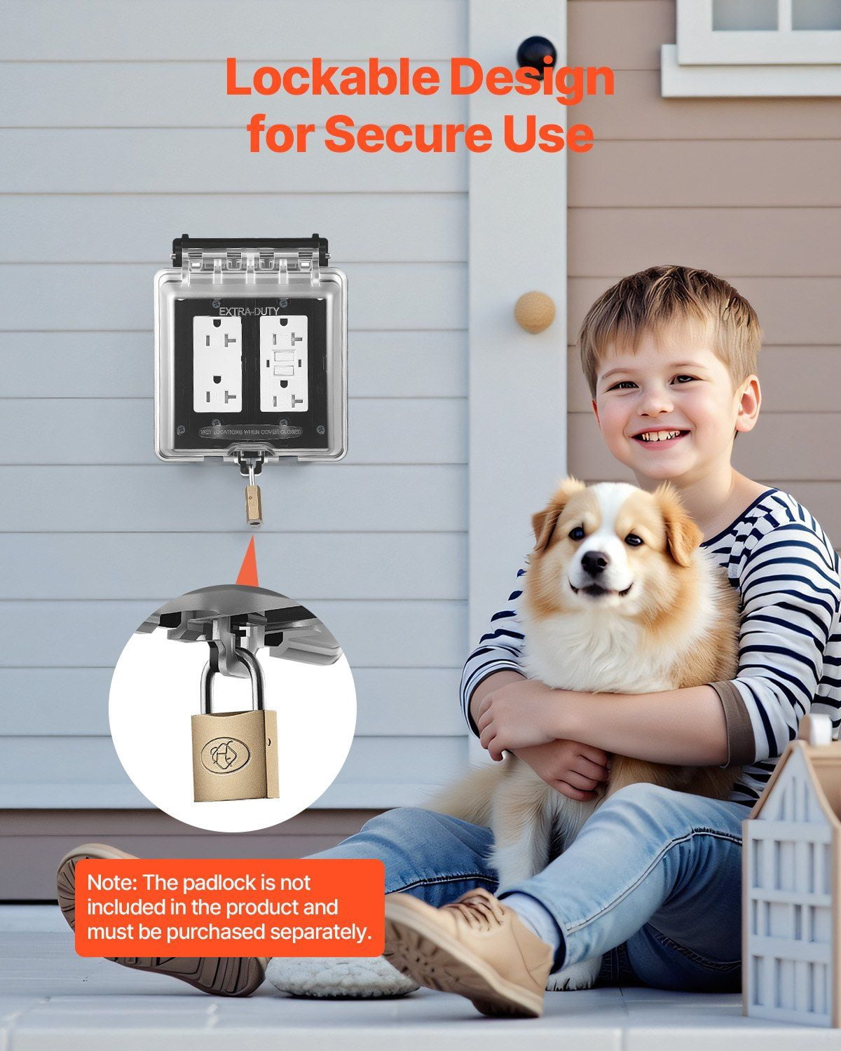 Lockable Outdoor Outlet Cover 2-Gang, All-Weather Waterproof Electrical Box with Gasket for Patio, Garden, and Garage Use