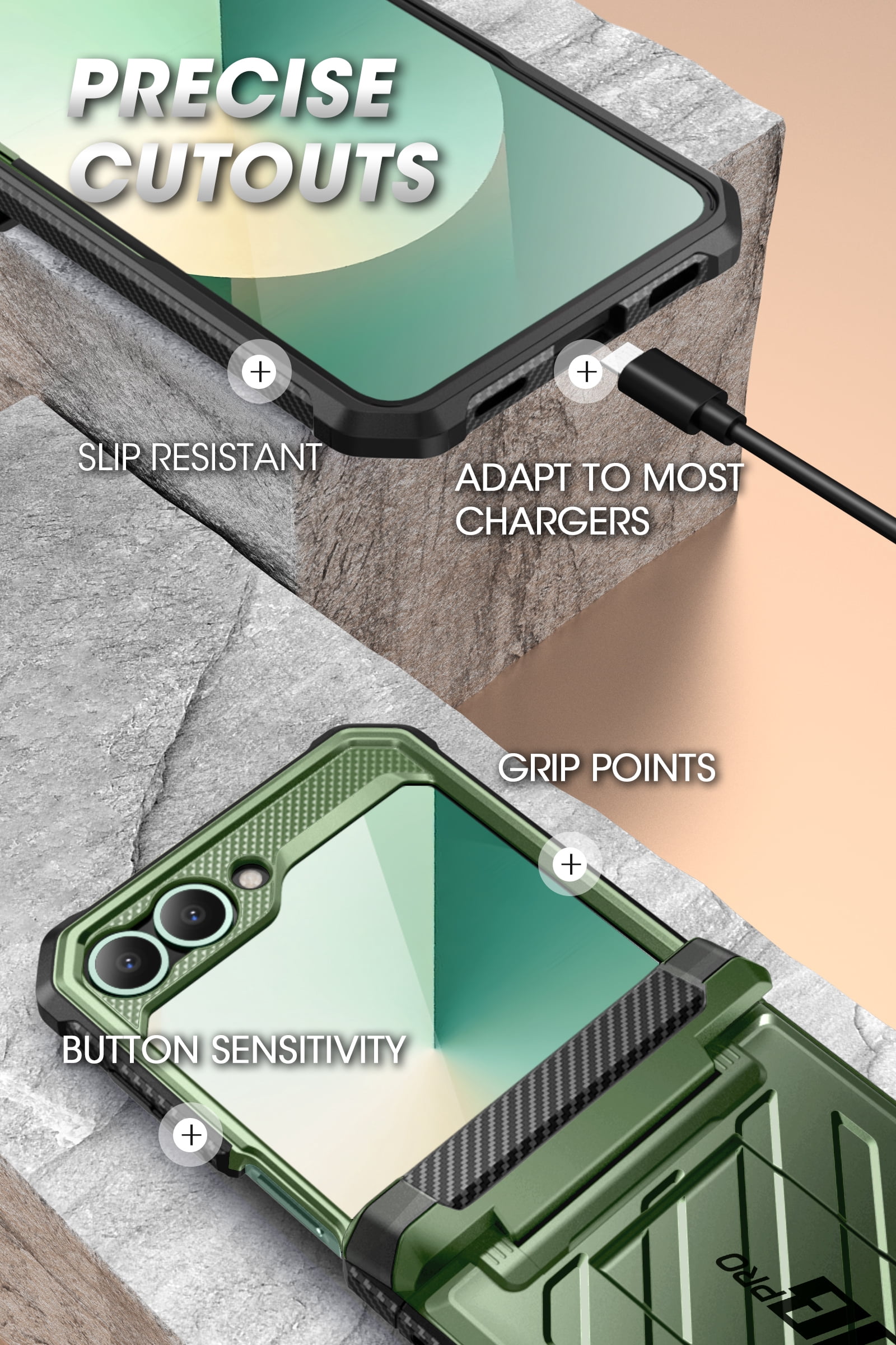 SUPCASE for Samsung Galaxy Z Flip 6 Case with Stand & Belt-Clip (Unicorn Beetle Pro), [Hinge Protection] [Front Screen Protector] Full Body Rugged Protective Phone Case for Galaxy Z Flip 6/5, Guldan