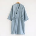 thumbnail image 3 of Wyobmus Men's Cotton Robe Lightweight Knee Length V neck Kimono Cross Front Bathrobe Nightgown Shower Robe for Spa Blue, 3 of 9
