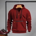 thumbnail image 2 of Men Spring Hoodie Fall Winter Men Hoodie Zipper Decor Loose Elastic Cuff Drawstring Warm Pullover Mid Length Hop Solid Color Top for Sport Daily Wear, 2 of 5
