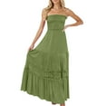 thumbnail image 3 of Evdexr Boho Maxi Skirt for Women Summer Floral Smocked High Waisted Skirts with Pockets Vacation A-Line Long Flowy Skirts Green XL, 3 of 4
