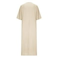 thumbnail image 5 of Usmixi Womens Dresses Beach Casual Loose Comfy Cotton Linen Long Sundress Fashion Solid V-Neck 3/4 Sleeve Maxi Summer Dress Khaki s, 5 of 6