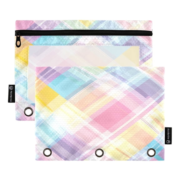 2 Pack 3 Ring Binder Pouch with Clear PVC Window Water Resistant Zipper Pencil Pouch Pastel Colors Lovely Binder Pocket for Classroom Office Home Stationery Organization
