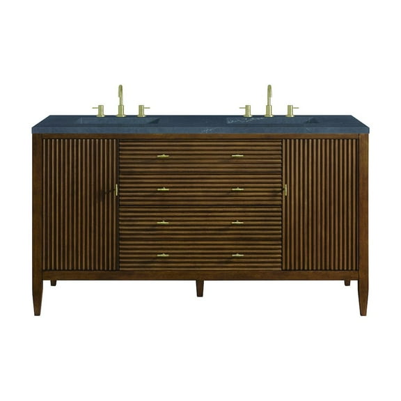 James Martin Vanities 60" Double Vanity, Mid Century Walnut w/ 3 CM Charcoal Soapstone Quartz Top