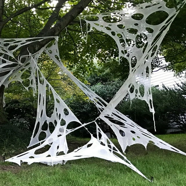 6,5ft Toile d'Araignée Halloween Décorations Araignées Extensibles Extérieures Filet Coupe-Votre-Propre Araignée Flexible Filet Réutilisable Lavable Toile d'Araignée pour Halloween Hanté Maison Décor
