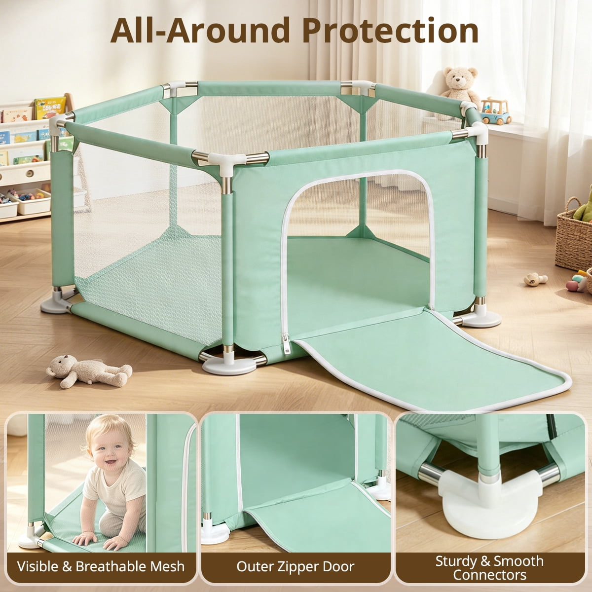 Baby Playpen,Kids Large Playard Indoor & Outdoor Kids Activity Center,Infant Safety Gates with Breathable Mesh,Sturdy Play Yard for Toddler,Children's Fences Packable & Portable