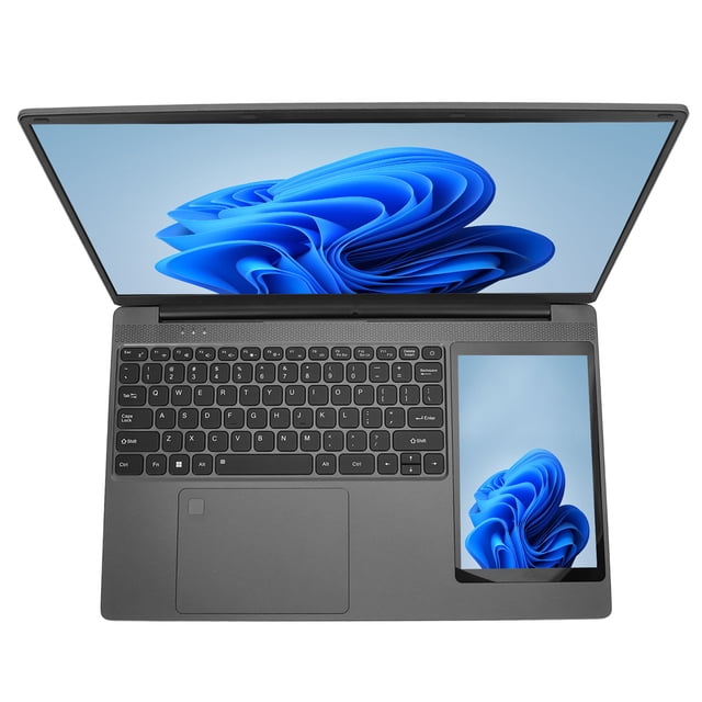 Dual Screen Laptop 15.6 Inch IPS Display 7 Inch Secondary Screen, LPDDR4 16GB RAM Quad Core CPU with 4 Threads, Keyboard Backlit Rich Interfaces