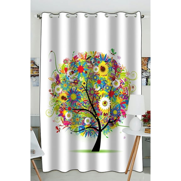 ECZJNT Floral tree beautiful summer Blackout Window Curtain Drapery Panels 52x84 Inch One Piece