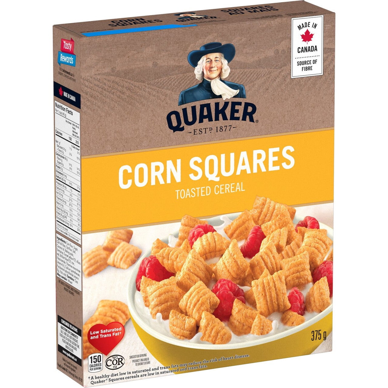 Quaker, Corn Squares, Toasted Cereal, 375g/13 oz. Box