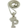 thumbnail image 3 of Icemond Rhinestone Studded Crown Small Initial Alphabet Letter Pendant Necklace 18" Box Chain Necklace in Gold Tone or Silver Tone, 3 of 4