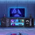 thumbnail image 4 of Pinmoco 70" LED TV Stand for TVs up to 80", Gaming Entertainment Center with Storage Cabinet and Adjustable Shelves, Black Marble, 4 of 9