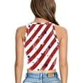 thumbnail image 2 of Women Independence Day Tank Tops, Adults Slim-fit Star  Stripe Print Round Neck Crop Tops, 2 of 5