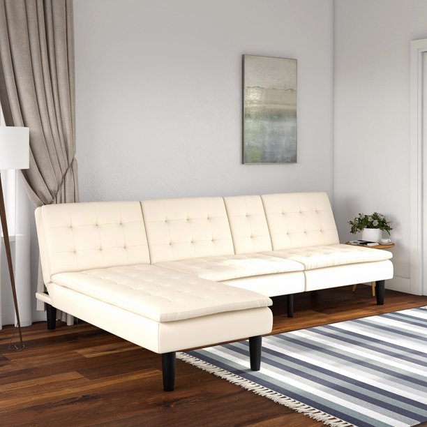 Mainstays Pillow Top Memory Foam Futon with Cupholder & Chaise Lounger