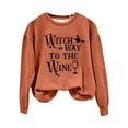 thumbnail image 2 of Lroveb Halloween Sweatshirts for Women Fashion Witch Way To The Wine Printed Round Neck Off Shoulder Long Sleeve Sweatshirt Top Graphic Sweatshirt, 2 of 3