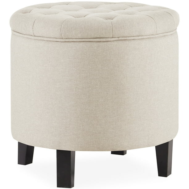 Belleze Modern On Tufted Accent, Round Fabric Storage Ottoman Coffee Table