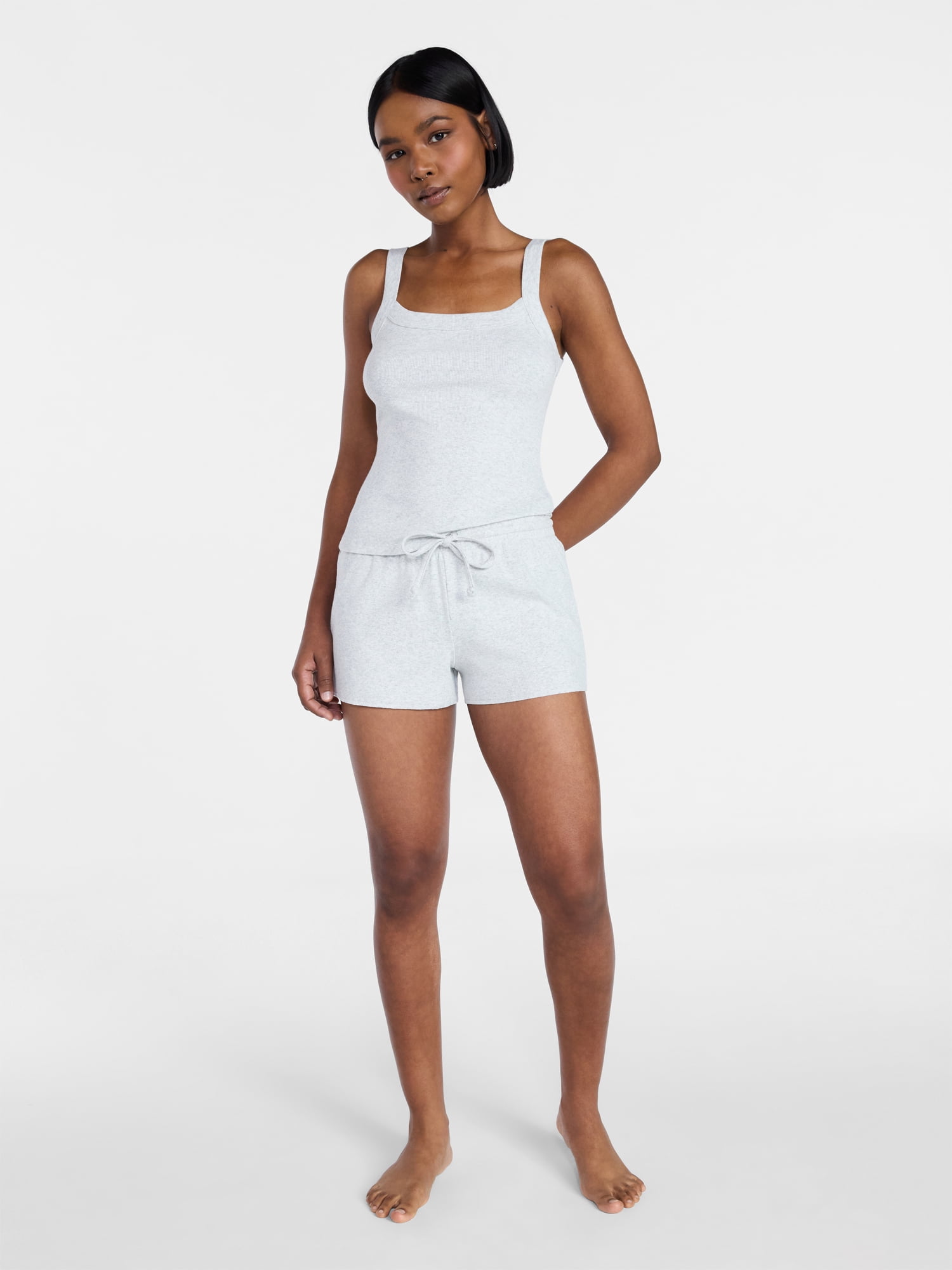 No Boundaries Rib Tank Top and Shorts Sleep Set, 2-Piece, Women's XXS-3X