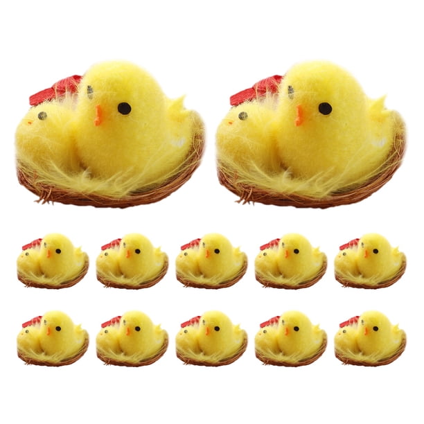 KAKOWELY 12 pollitos de Pascua pequeños, mini pollitos peludos, recuerdos de fiesta de Pascua